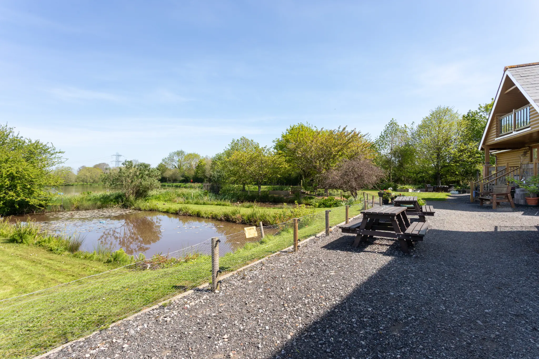 Picnic area with tables overlooking the lake