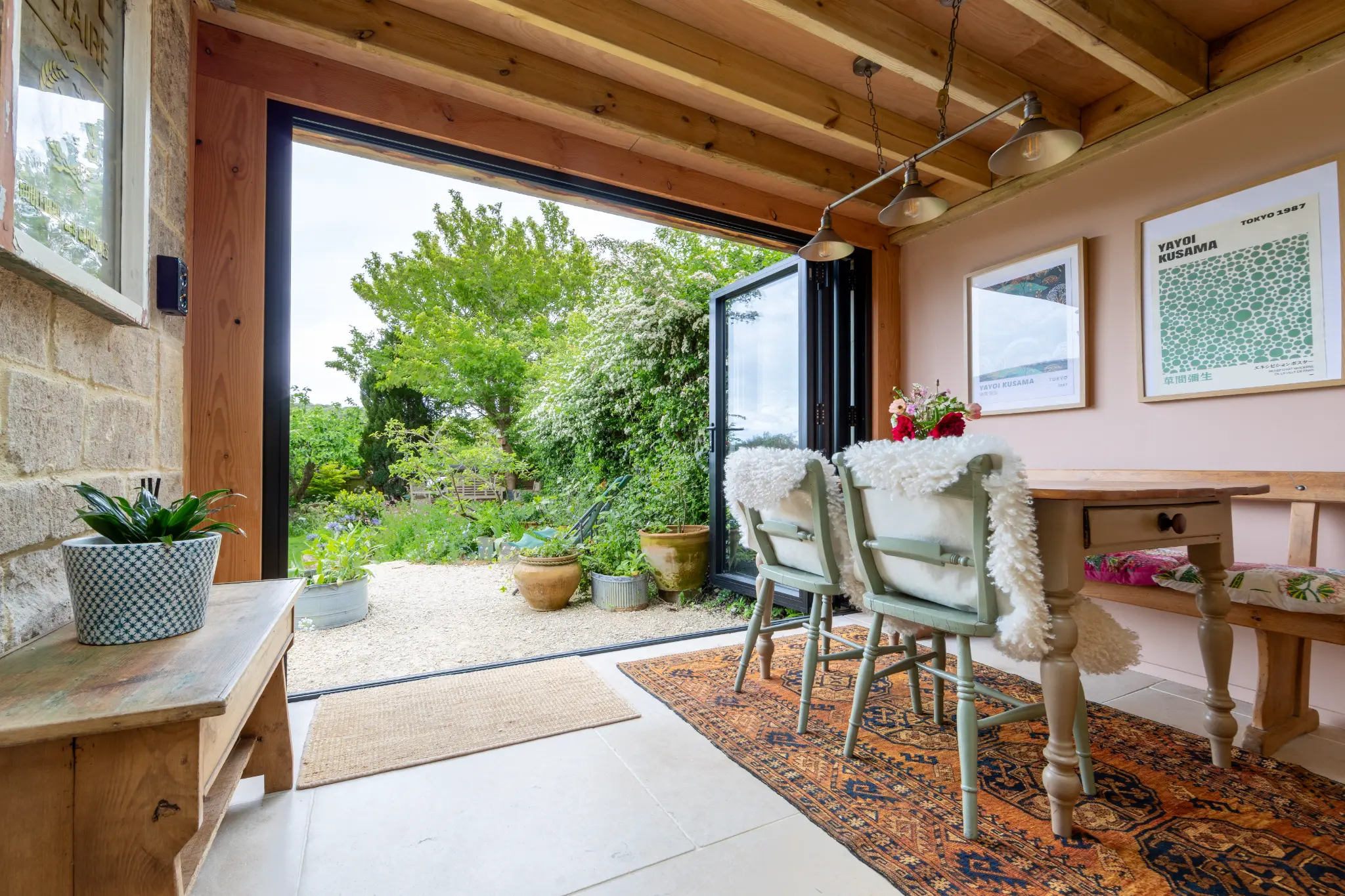 Outdoor entertaining area with evening atmosphere