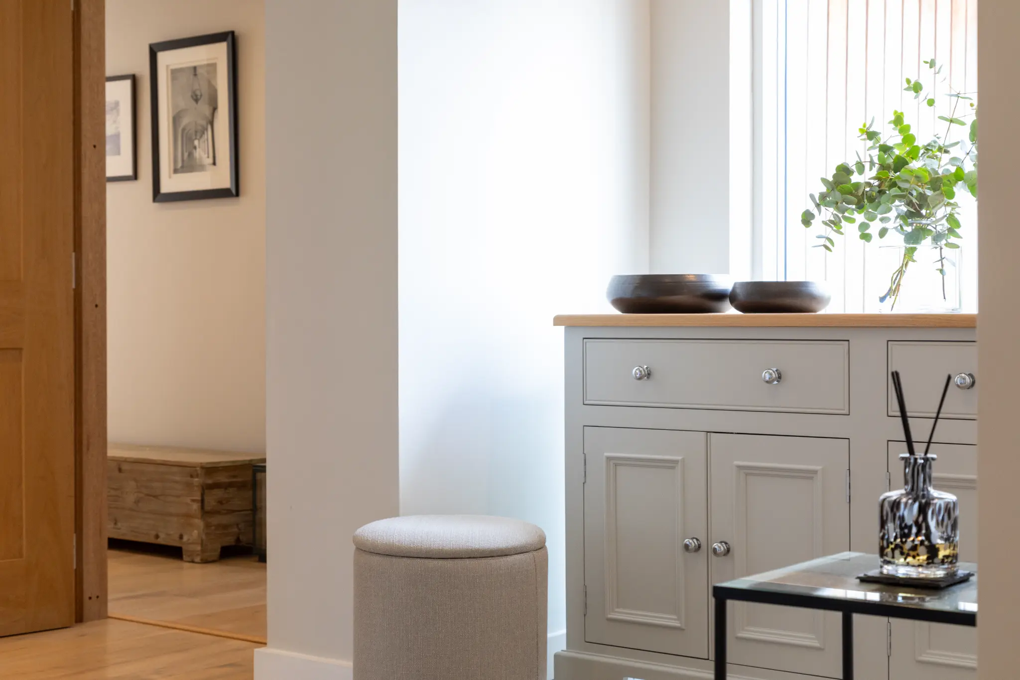 Dining room with statement lighting