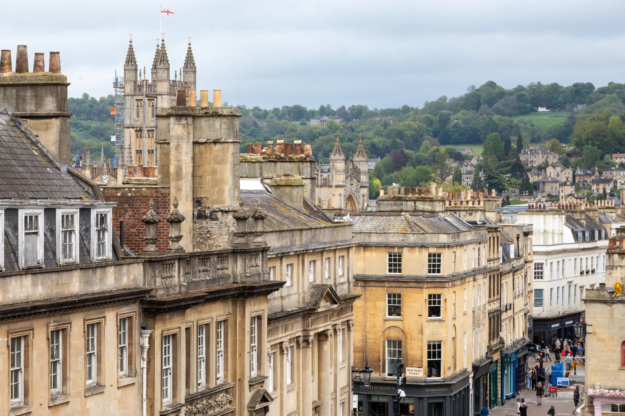Rooftop view across Bath's Georgian architecture from Milsom Apartments