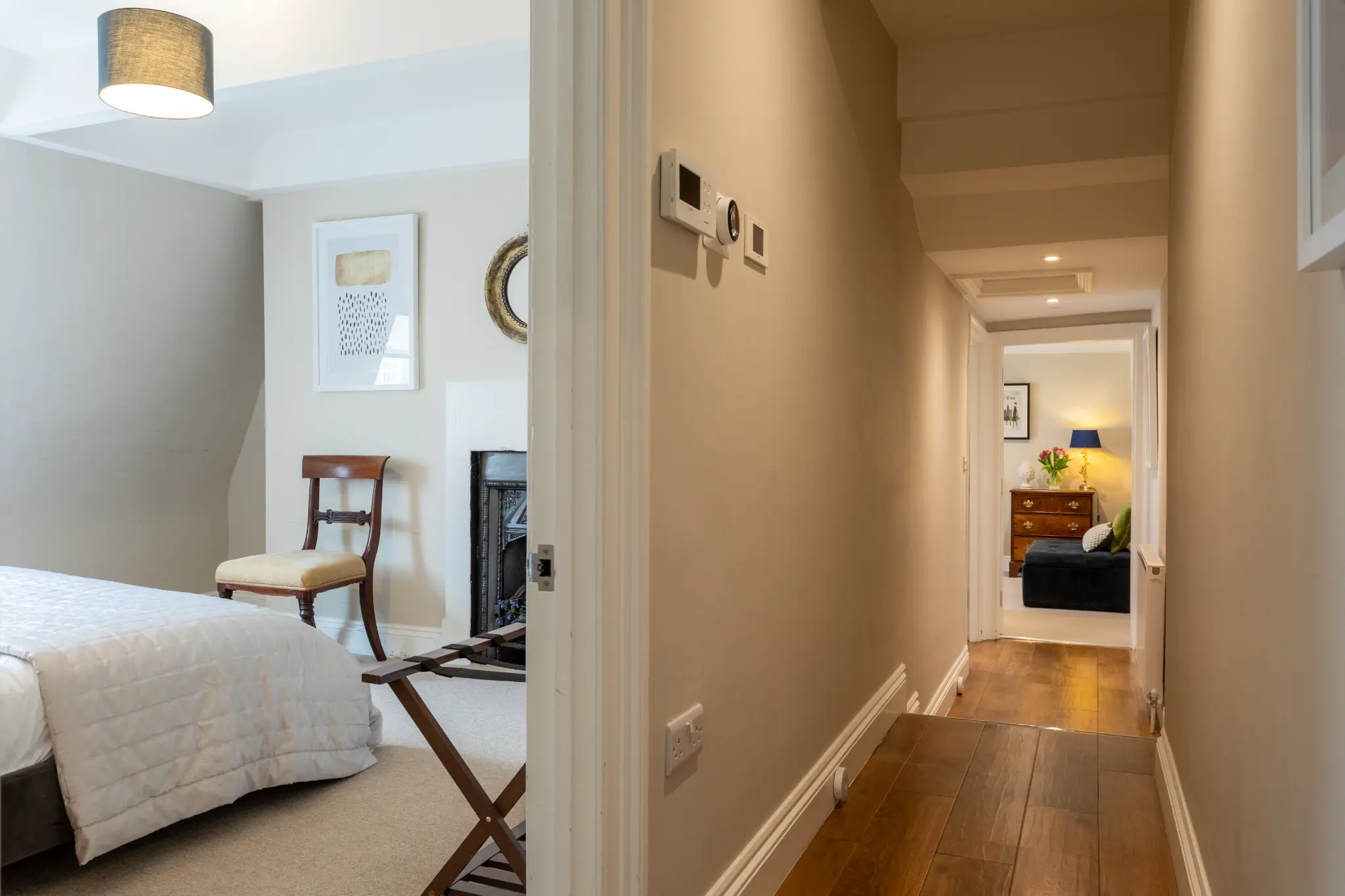 Hallway connecting bedroom and living areas at Milsom Apartments Bath