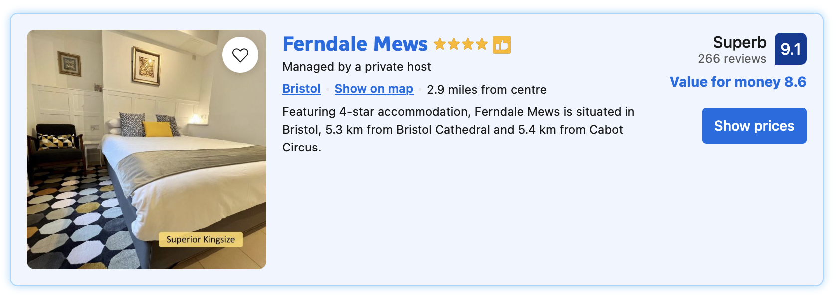 Ferndale Mews Booking.com listing with original smartphone photography