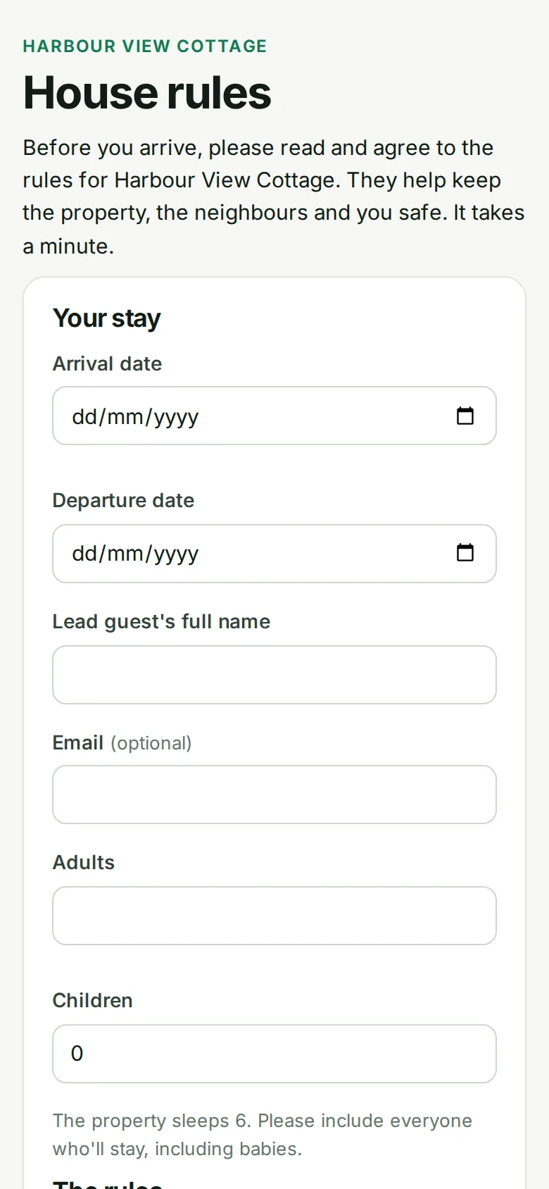 A guest agreeing to a holiday let's house rules on their phone before arrival