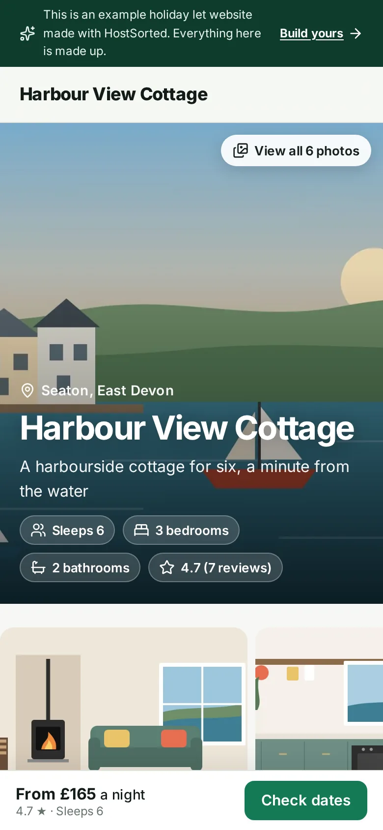 A HostSorted property website on a phone