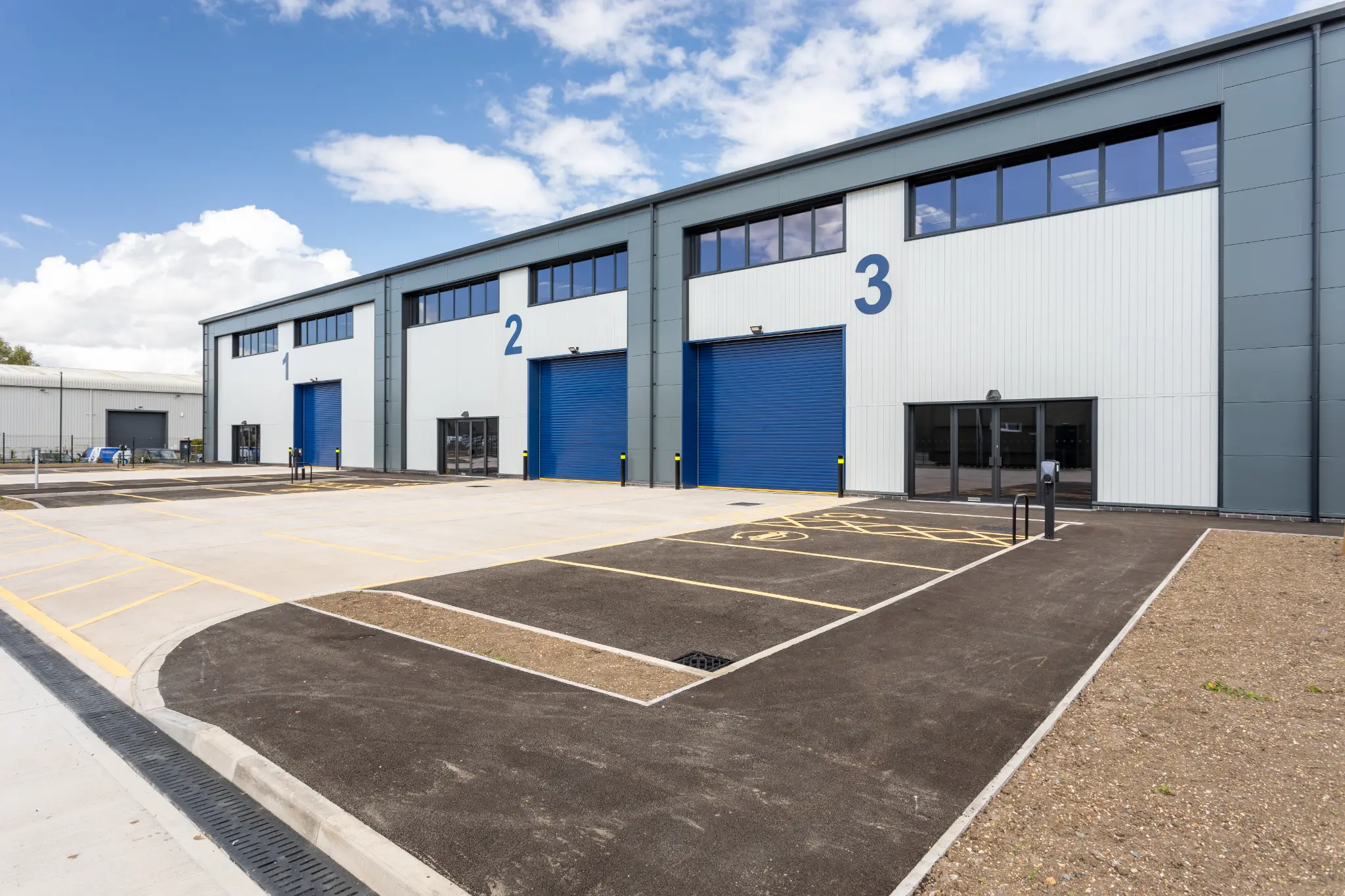 Numbered trade counter and industrial units at Rotor Trade Park in Yeovil