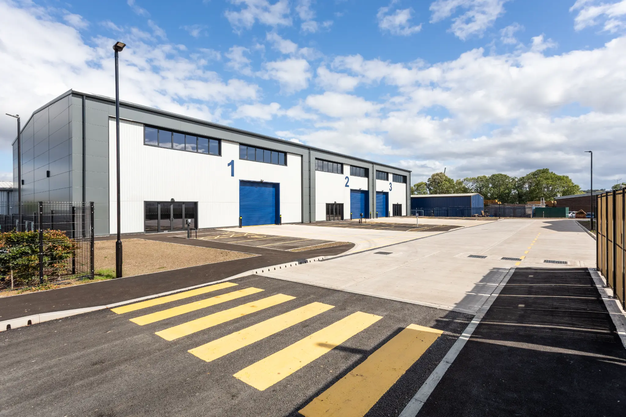 Paved forecourt serving the new industrial units at Rotor Trade Park