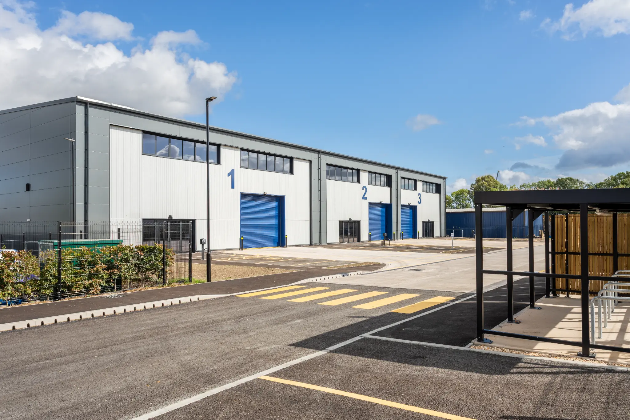 Covered cycle shelter beside the new commercial units in Yeovil