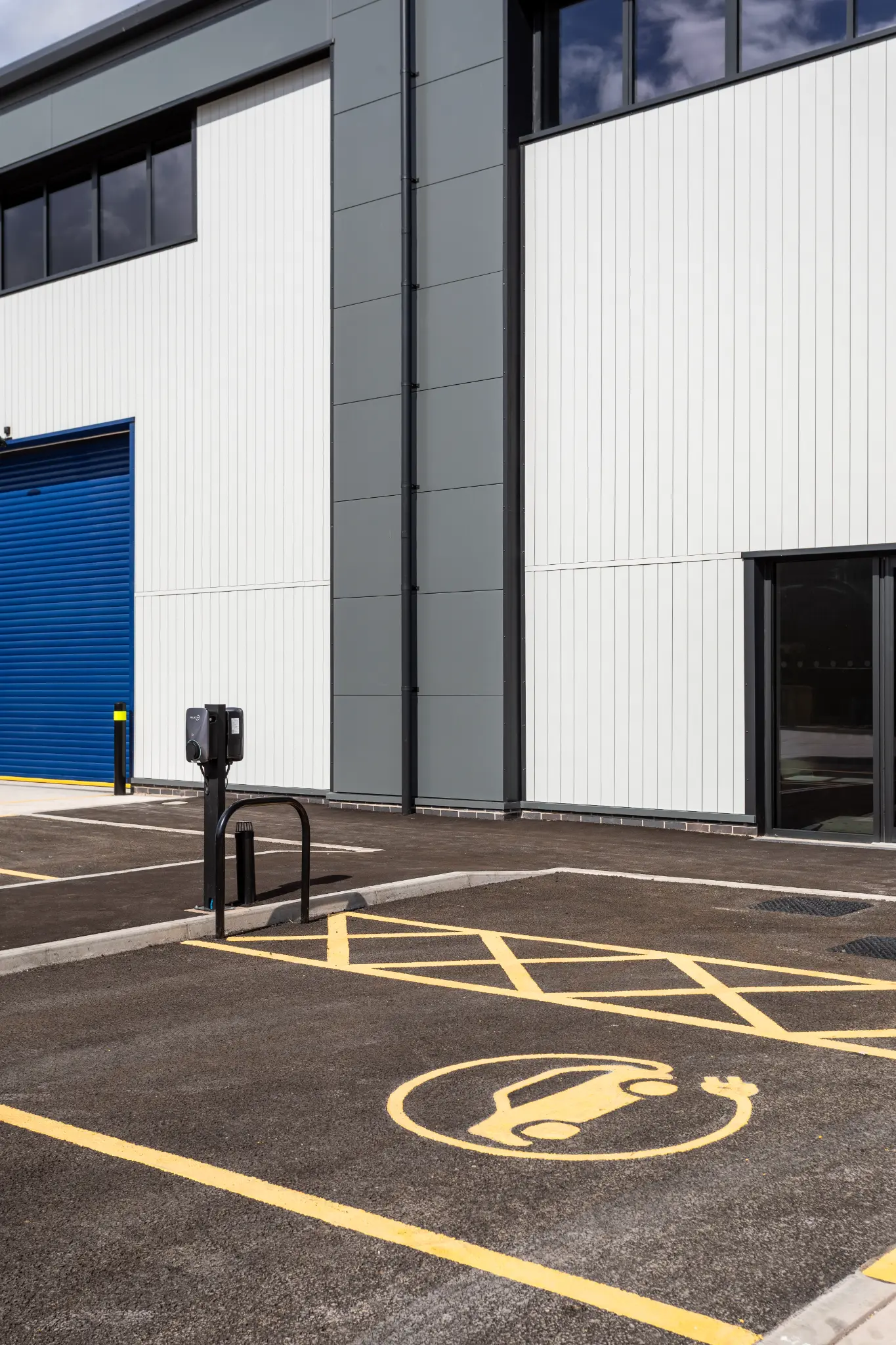 Electric vehicle charging point outside a Rotor Trade Park commercial unit